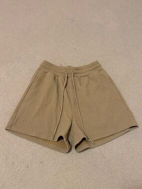 Elodie Neutral Tan Ribbed Knit Shorts